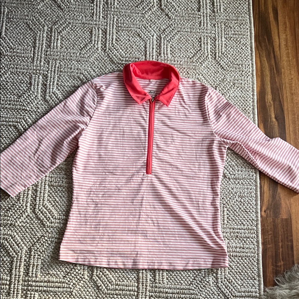 Tail Pink and White Striped Quarter-Zip Top